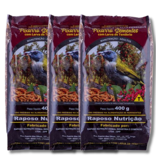 KIT - 3 PIXARRO SEMENTES COM LARVA DE TENÉBRIO C/ 400G CADA