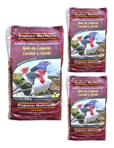 KIT - 3 MISTURA PARA GALO DE CAMPINA, CARDEAL E AZULÃO - 500G CADA