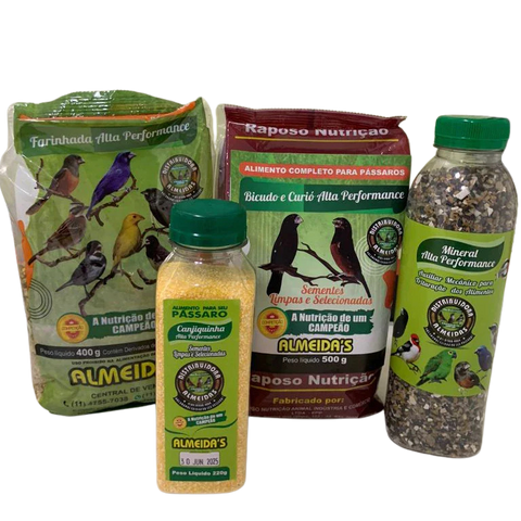 KIT -1 BICUDO E CURIÓ ALTA PERFORMANCE+1 FARINHADA ALTA PERFORMANCE+1CANJIQUINHA+1MINERAL C/ CARVÃO