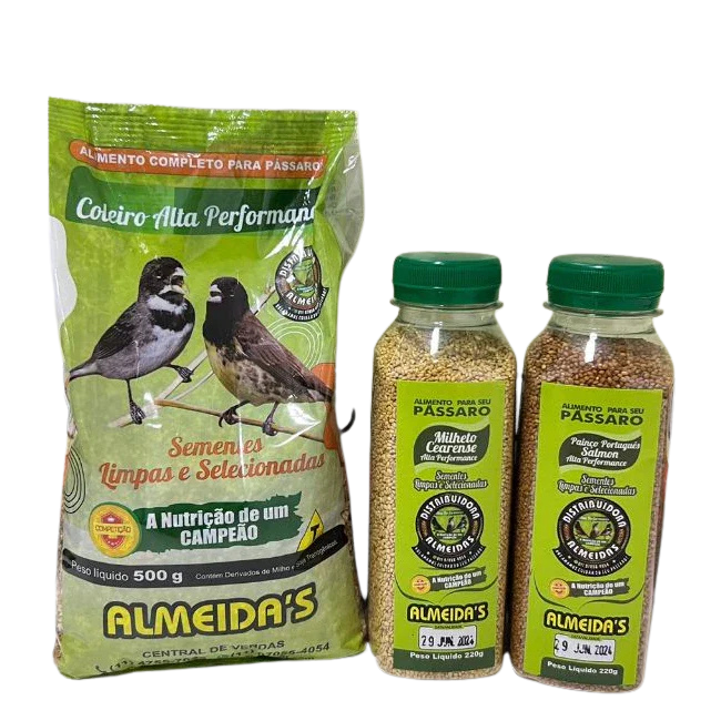 KIT:1 COLEIRO ALTA PERFORMANCE 500gr +1 MILHETO CEARENSE 220gr+1 PAINÇO SALMON 220gr