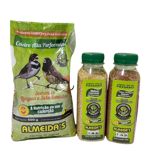 KIT:1 COLEIRO ALTA PERFORMANCE 500gr +1 MILHETO CEARENSE 220gr+1 PAINÇO SALMON 220gr