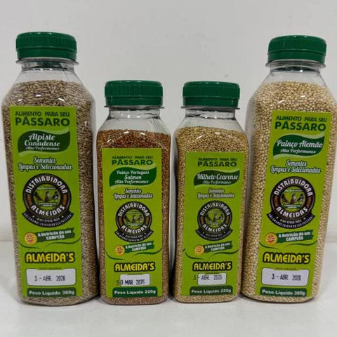 KIT - 1 ALPISTE CANADENSE 380GR + PAINÇO ALEMÃO 380GR + PAINÇO SALMON 220GR + MILHETO CEARENSE 220GR