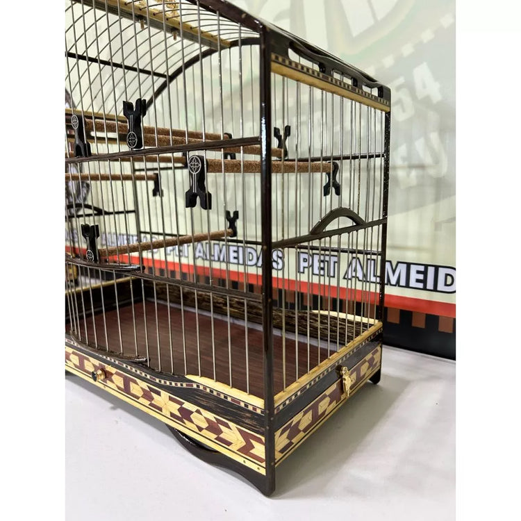 GAIOLA DE PASSEIO DE COLEIRO COQUEIRO COM MARFIM TODA FILETADA