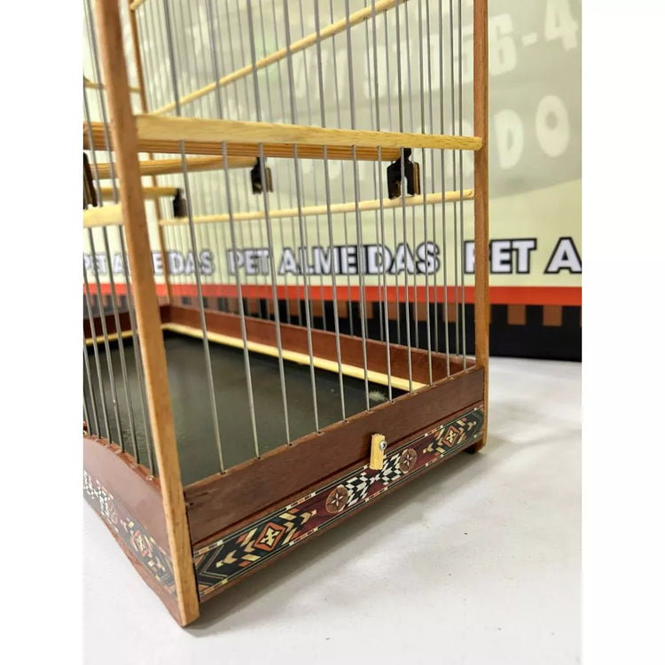 GAIOLA DE PASSEIO PARA TIZIU - MALHA FINA, MARCHETARIA FITA FINA E TALA DE ARAME