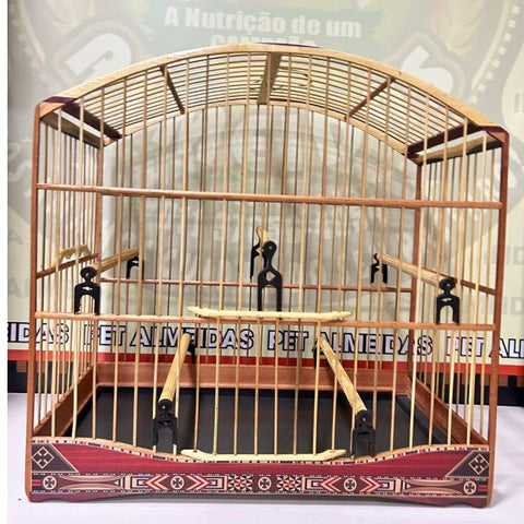 GAIOLA DE PASSEIO PARA TRINCA FERRO, COM MARCHETARIA EM FITA LARGA