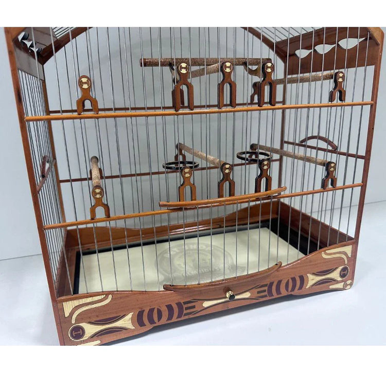 GAIOLA DE PASSEIO DE COLEIRO - LUXO - MADEIRA PEROBA/ 6 BOLINHAS NO ARCO