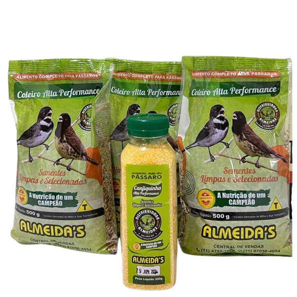 Kit ALTA PERFORMANCE contendo: 3 coleiro alta performance 500G e 1 canjiquinha alta performance 220G