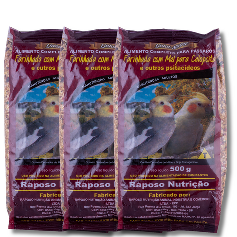 KIT - 3 FARINHADA COM MEL PARA CALOPSITA - 500G CADA