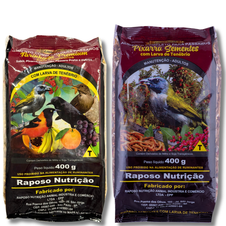 KIT TRINCA FERRO: 1 FARINHADA PREMIUM + 1 SEMENTES COM TENEBRIO - 400G CADA