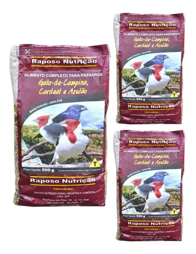 KIT - 3 MISTURA PARA GALO DE CAMPINA, CARDEAL E AZULÃO - 500G CADA