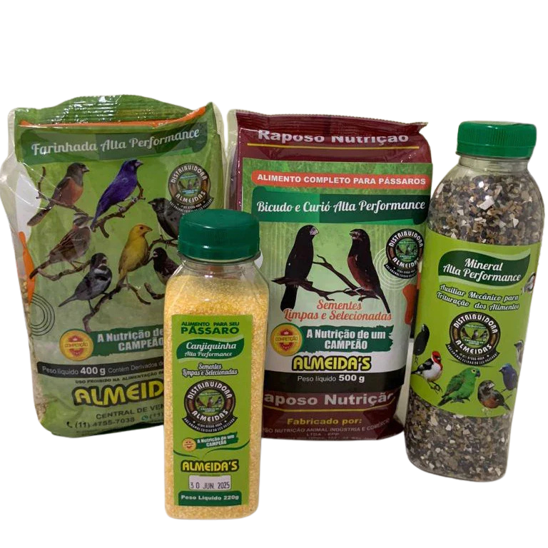 KIT -1 BICUDO E CURIÓ ALTA PERFORMANCE+1 FARINHADA ALTA PERFORMANCE+1CANJIQUINHA+1MINERAL C/ CARVÃO