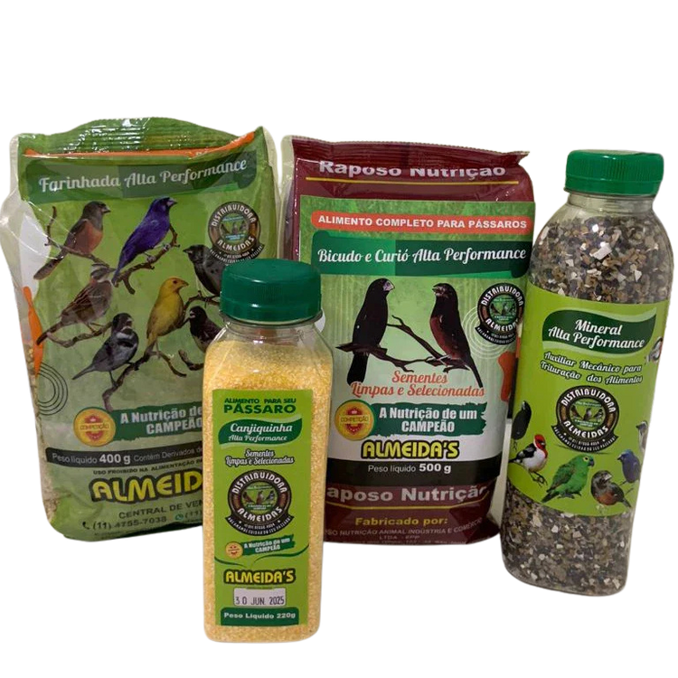 KIT -1 BICUDO E CURIÓ ALTA PERFORMANCE+1 FARINHADA ALTA PERFORMANCE+1CANJIQUINHA+1MINERAL C/ CARVÃO