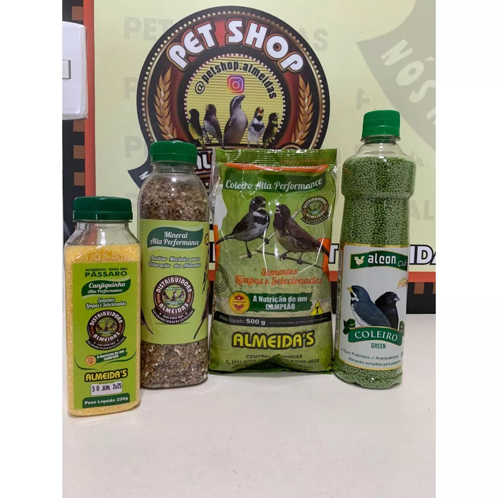 Kit - 1 Coleiro Alta Performance + 1 Canjiquinha + 1 Grit Mineral Fino + 1 Alcon Coleiro Green 325gr