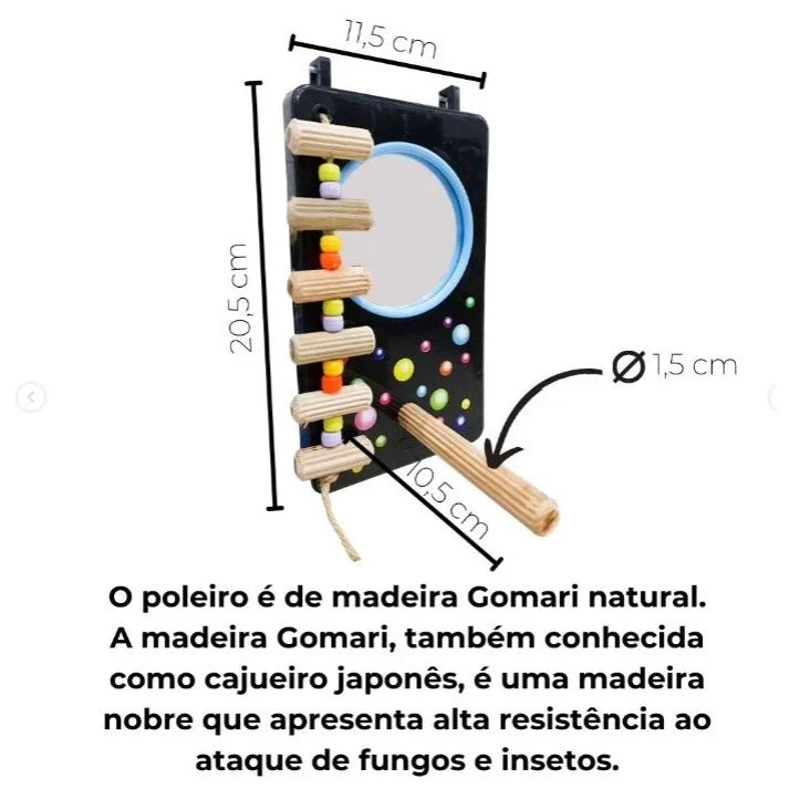 Espelho Decorado para Psitacídeos | Brinquedo para Pássaros