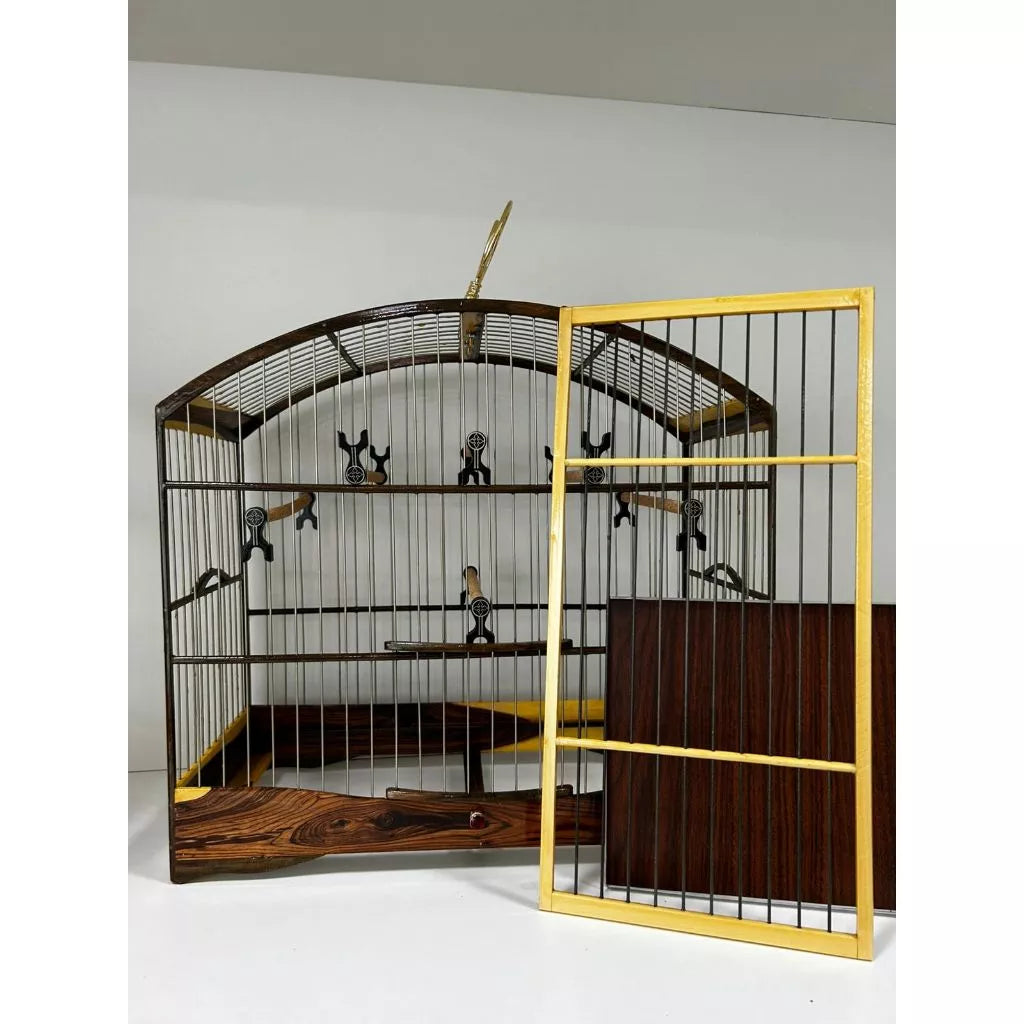 GAIOLA DE PASSEIO DE COLEIRO EM JACARANDÁ COM TALAS DE INOX C/ FUNDO FALSO