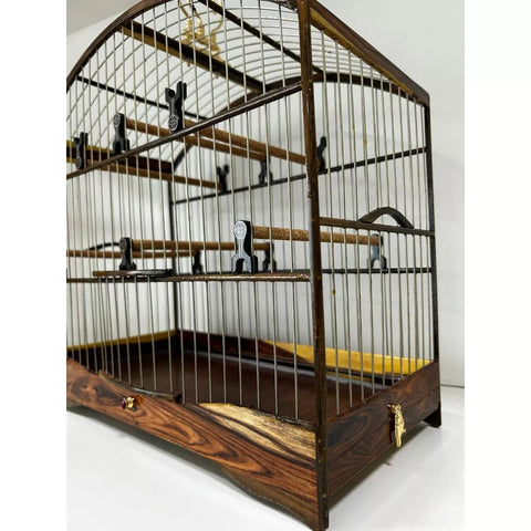 GAIOLA DE PASSEIO DE COLEIRO EM JACARANDÁ COM TALAS DE INOX C/ FUNDO FALSO