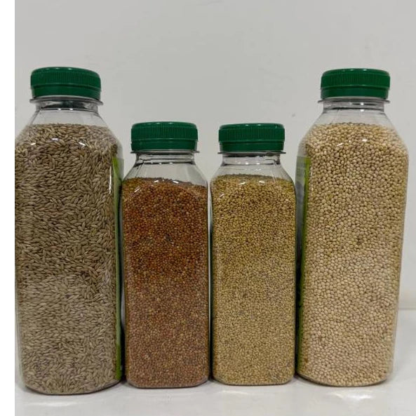 KIT - 1 ALPISTE CANADENSE 380GR + PAINÇO ALEMÃO 380GR + PAINÇO SALMON 220GR + MILHETO CEARENSE 220GR