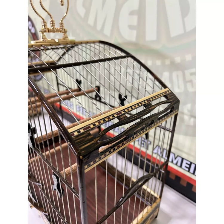 GAIOLA DE PASSEIO DE COLEIRO COQUEIRO COM MARFIM TODA FILETADA