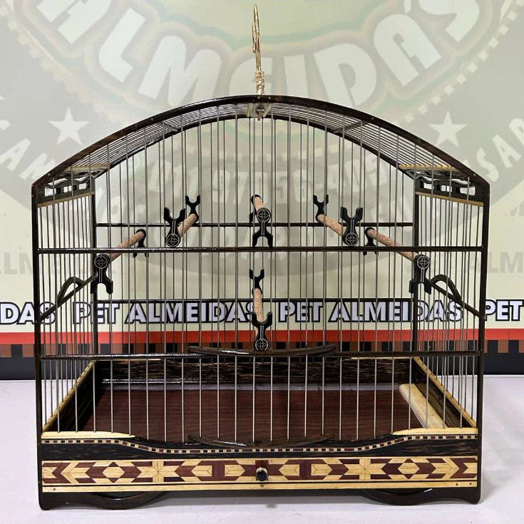 GAIOLA DE PASSEIO DE COLEIRO COQUEIRO COM MARFIM TODA FILETADA