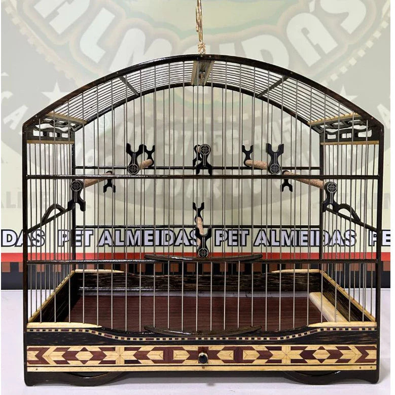 GAIOLA DE PASSEIO DE COLEIRO COQUEIRO COM MARFIM TODA FILETADA