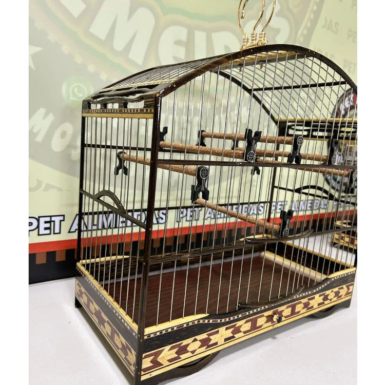 GAIOLA DE PASSEIO DE COLEIRO COQUEIRO COM MARFIM TODA FILETADA