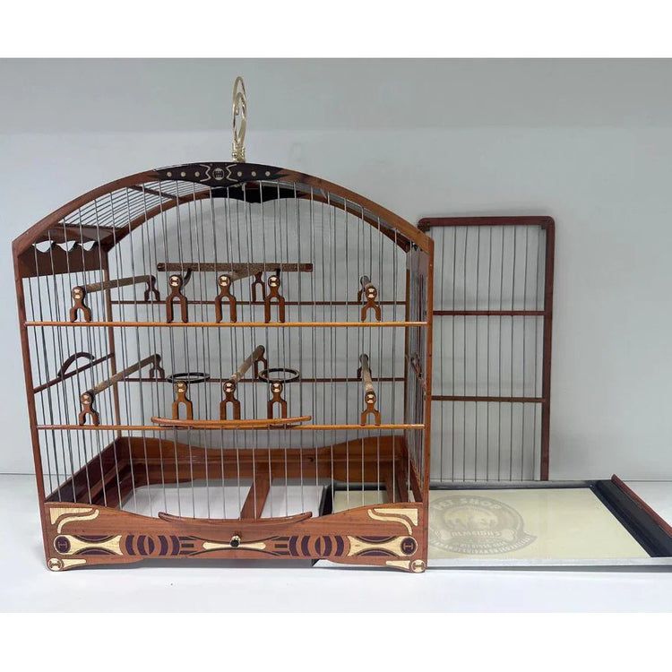 GAIOLA DE PASSEIO DE COLEIRO -  LUXO - MADEIRA PEROBA/ 6 BOLINHAS NO ARCO