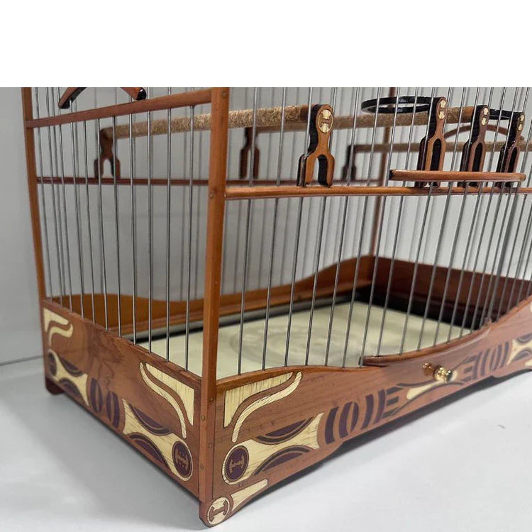 GAIOLA DE PASSEIO DE COLEIRO -  LUXO - MADEIRA PEROBA/ 6 BOLINHAS NO ARCO