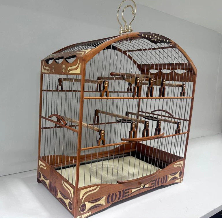 GAIOLA DE PASSEIO DE COLEIRO -  LUXO - MADEIRA PEROBA/ 6 BOLINHAS NO ARCO