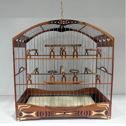 GAIOLA DE PASSEIO DE COLEIRO -  LUXO - MADEIRA PEROBA/ 6 BOLINHAS NO ARCO