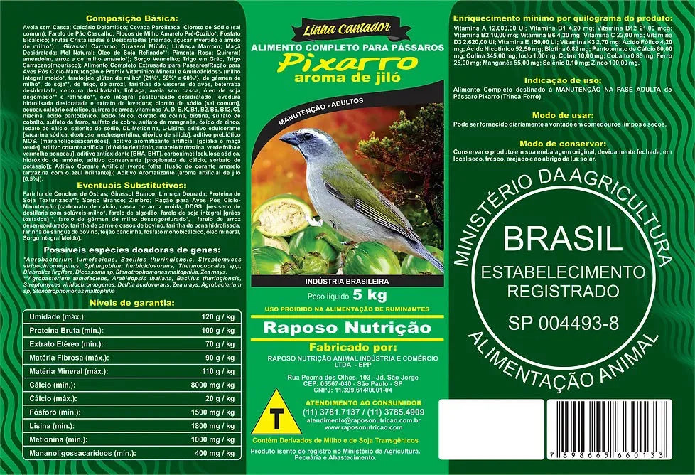 PIXARRO AROMA JILÓ 500GR - LINHA CANTADOR