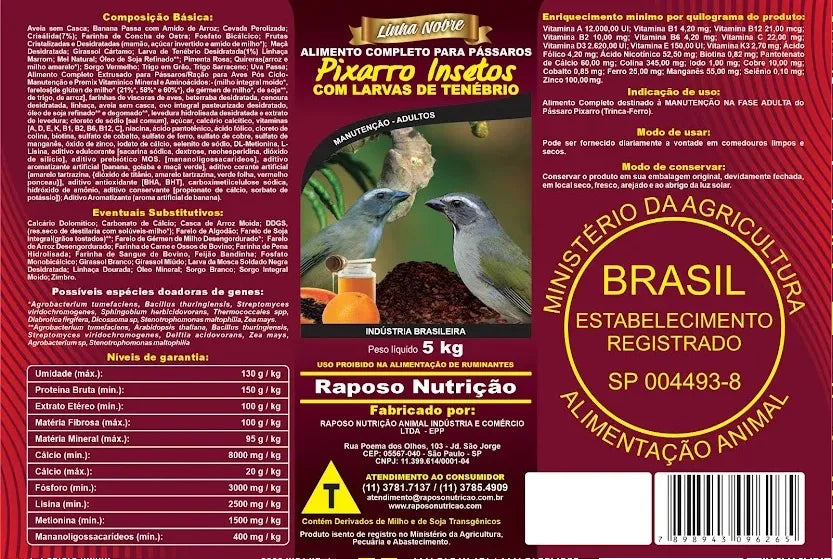 KIT - 5 PIXARRO SEMENTES COM LARVA DE TENÉBRO - 400G CADA